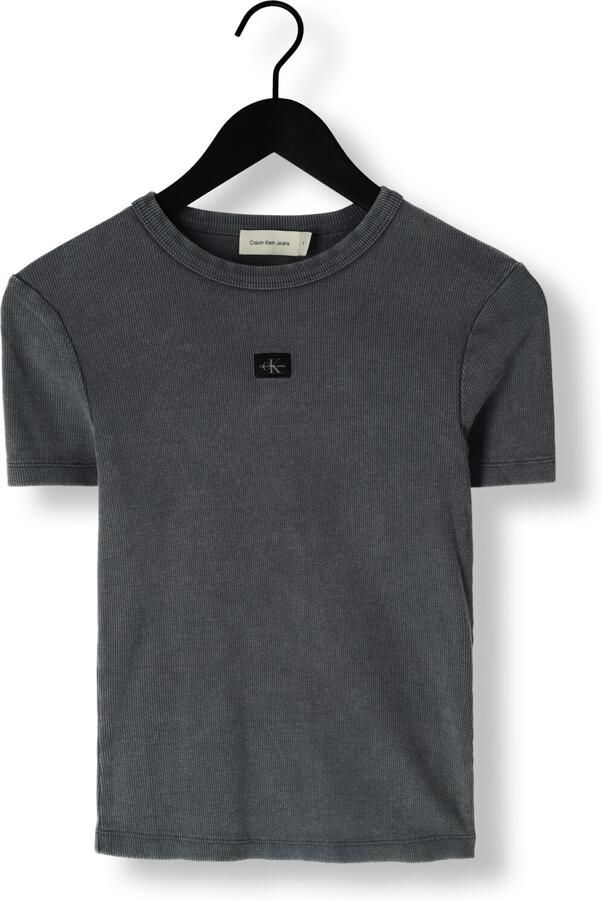 CALVIN KLEIN Dames Tops & T-shirts Washed Woven Label Rib Fit Tee Donkergrijs - Foto 3