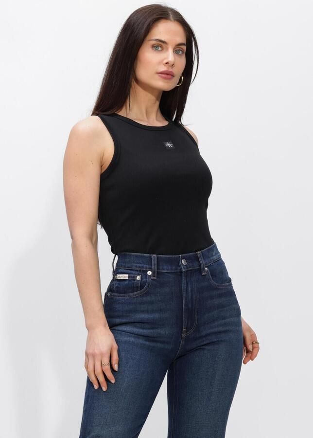 CALVIN KLEIN Dames Tops & T-shirts Woven Label 2x2 Baby Rib Tank Zwart
