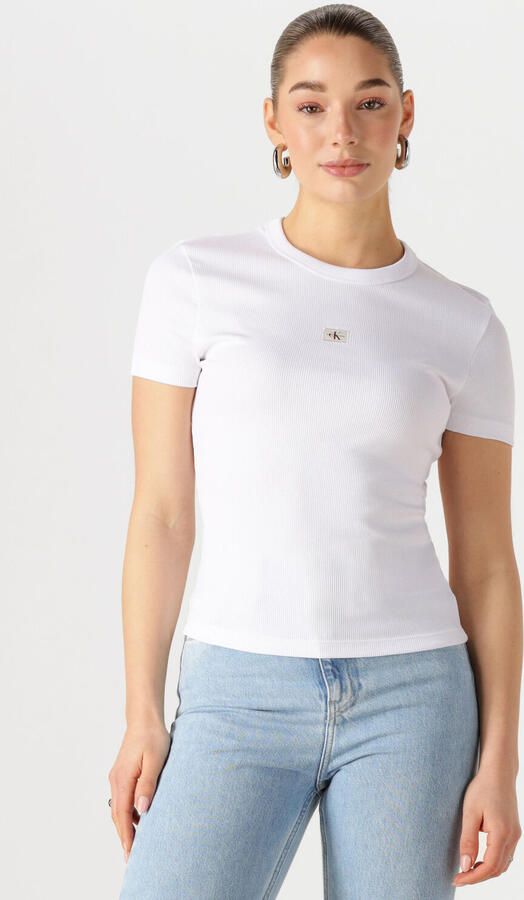 CALVIN KLEIN Dames Tops & T-shirts Woven Label Rib Fitted Tee Wit - Foto 4