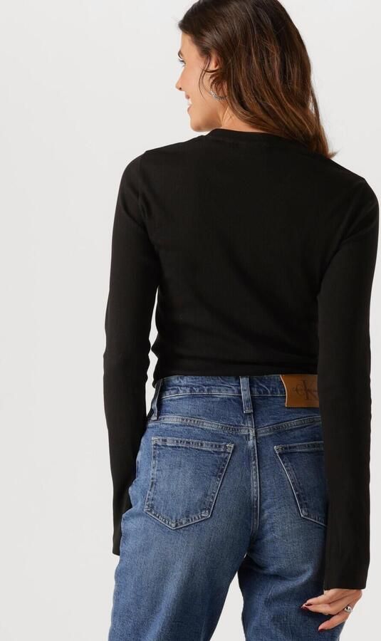 CALVIN KLEIN Dames Tops & T-shirts Woven Label Rib Ls Top Zwart - Foto 2