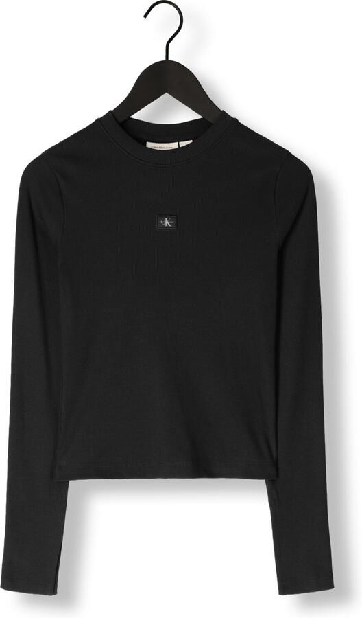 CALVIN KLEIN Dames Tops & T-shirts Woven Label Rib Ls Top Zwart - Foto 3