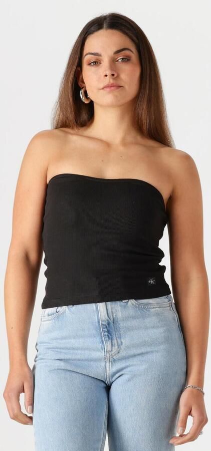 CALVIN KLEIN Dames Tops & T-shirts Woven Label Rib Sleeveless Top Zwart - Foto 4