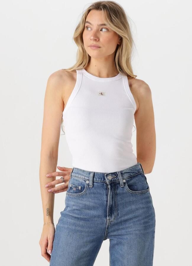 CALVIN KLEIN Dames Tops & T-shirts Woven Label Rib Tank Top Wit - Foto 4