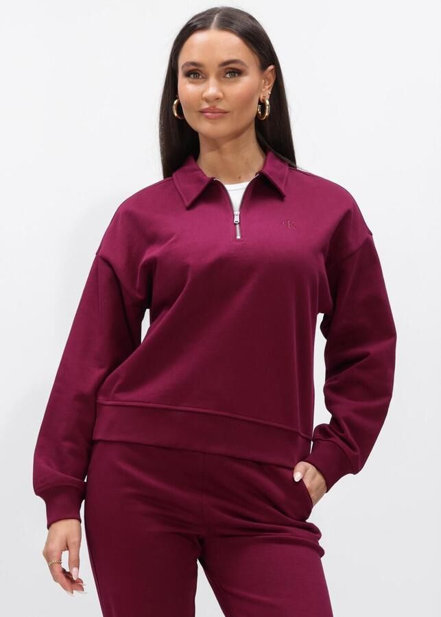 CALVIN KLEIN Dames Truien & Vesten Ls Archive Terry 1 4 Zip Polo Sw Bordeaux