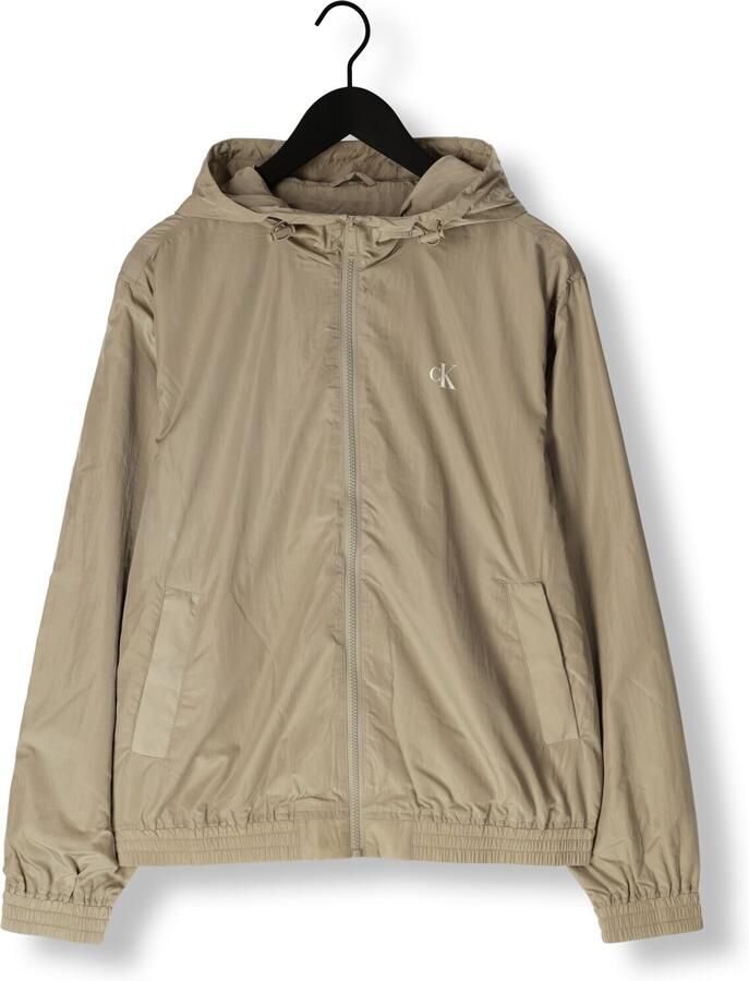 Calvin Klein Khaki Nylon Hooded Windbreaker Jas Beige Heren