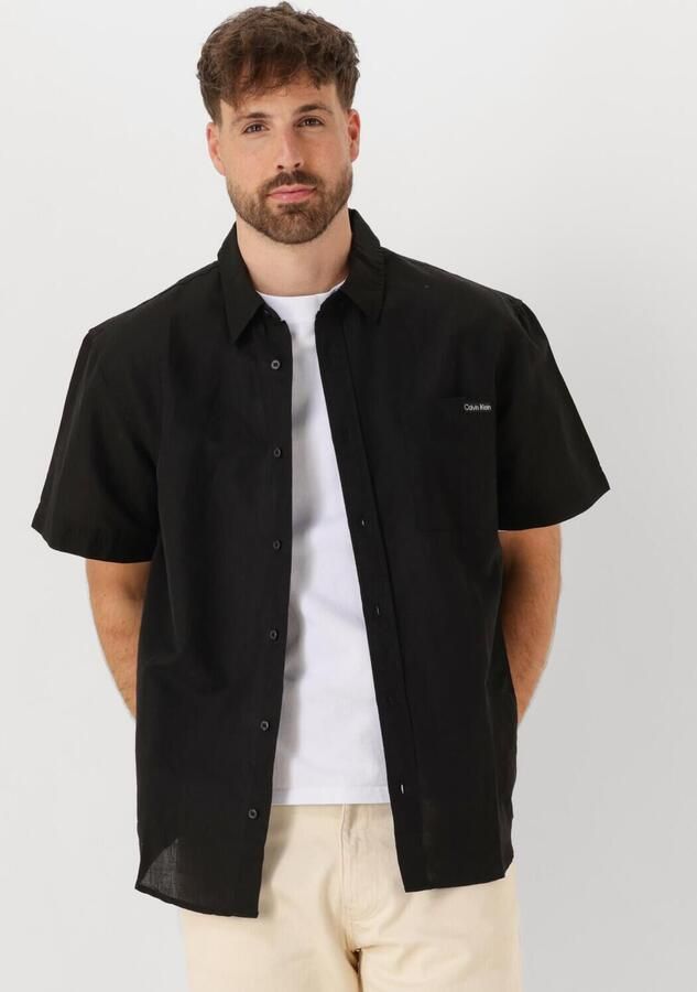CALVIN KLEIN Heren Overhemden Linen Cotton S s Shirt Zwart - Foto 4