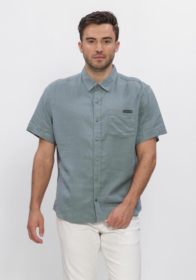 CALVIN KLEIN Heren Overhemden Ss Solid Casual Linen Classic Sh Groen