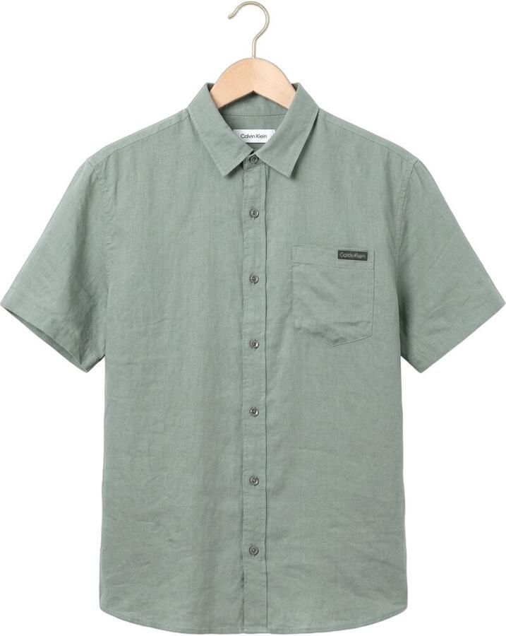CALVIN KLEIN Heren Overhemden Ss Solid Casual Linen Classic Sh Groen - Foto 2