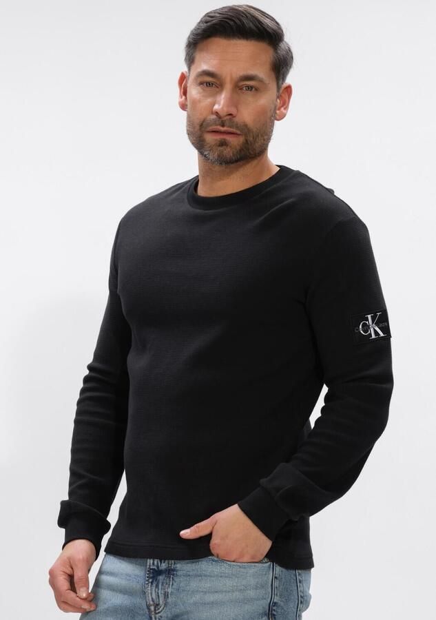 CALVIN KLEIN Heren Polo's & T-shirts Badge Waffle Ls Tee Zwart