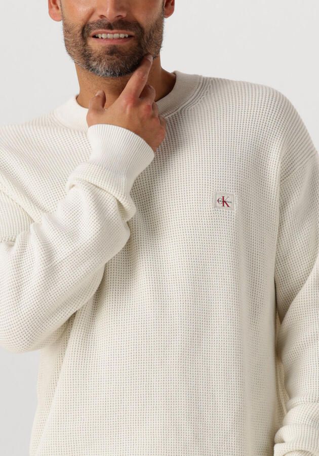 CALVIN KLEIN Heren Truien & Vesten Ls Ez Cotton Waffle Crewnk Swtr 9 Ecru