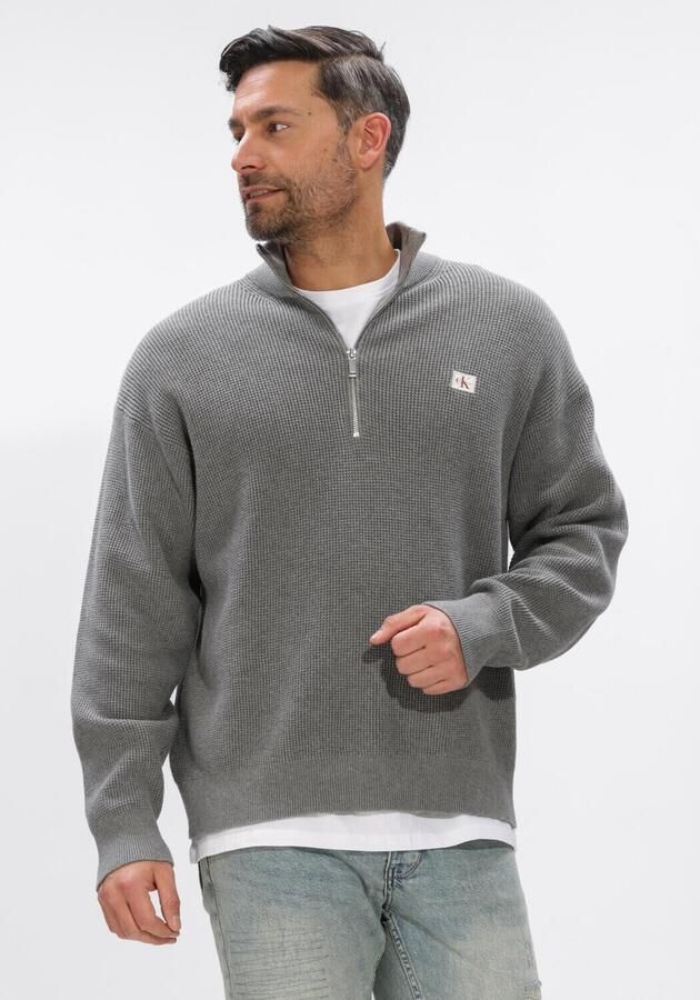 CALVIN KLEIN Heren Truien & Vesten Ls Ez Cotton Waffle Quarter Zip Grijs