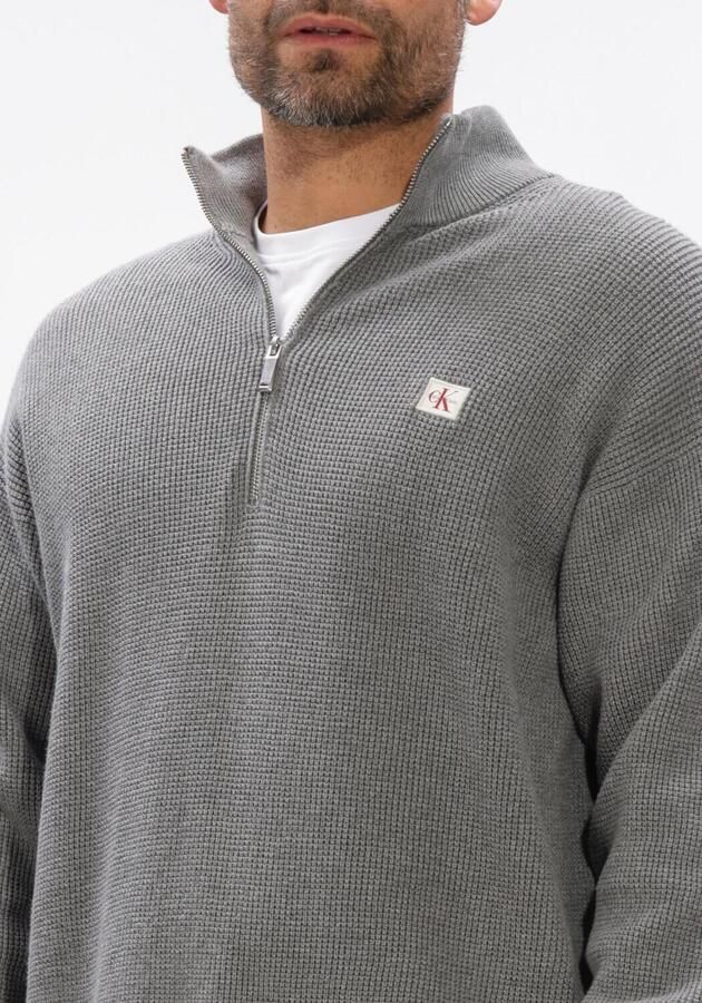 CALVIN KLEIN Heren Truien & Vesten Ls Ez Cotton Waffle Quarter Zip Grijs - Foto 4