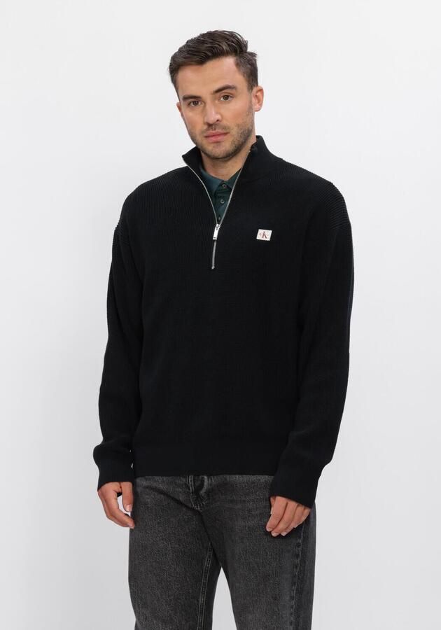 CALVIN KLEIN Heren Truien & Vesten Ls Ez Cotton Waffle Quarter Zip Zwart
