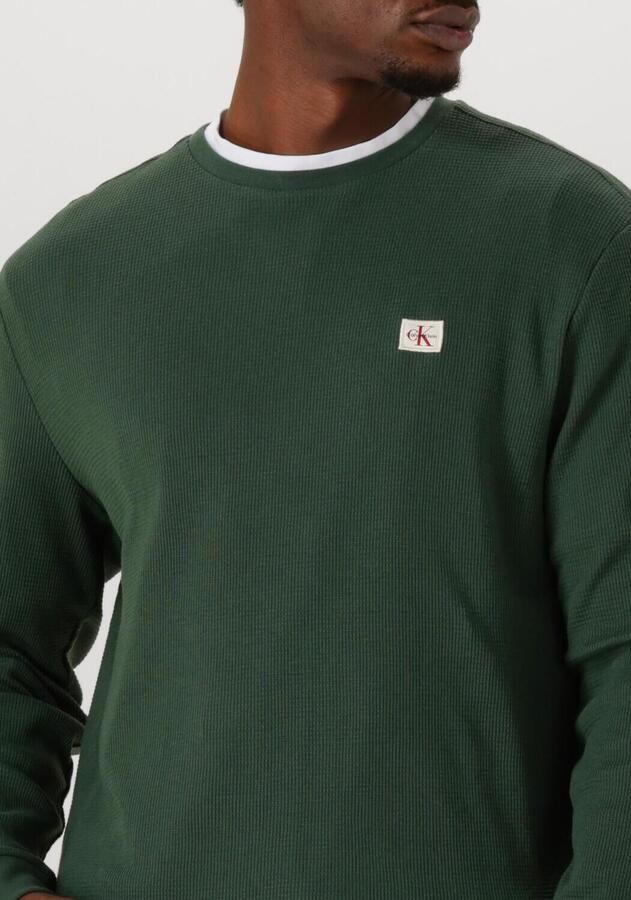 CALVIN KLEIN Heren Truien & Vesten Ls Waffle Badge Crewnk Tee Donkergroen