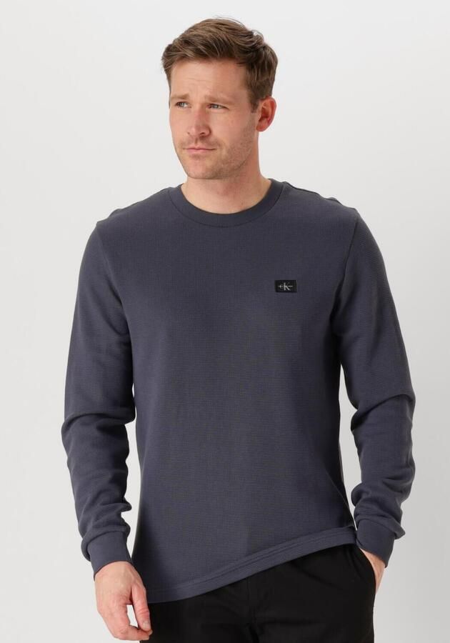 CALVIN KLEIN Heren Truien & Vesten Woven Label Waffle Ls Tee Blauw - Foto 4