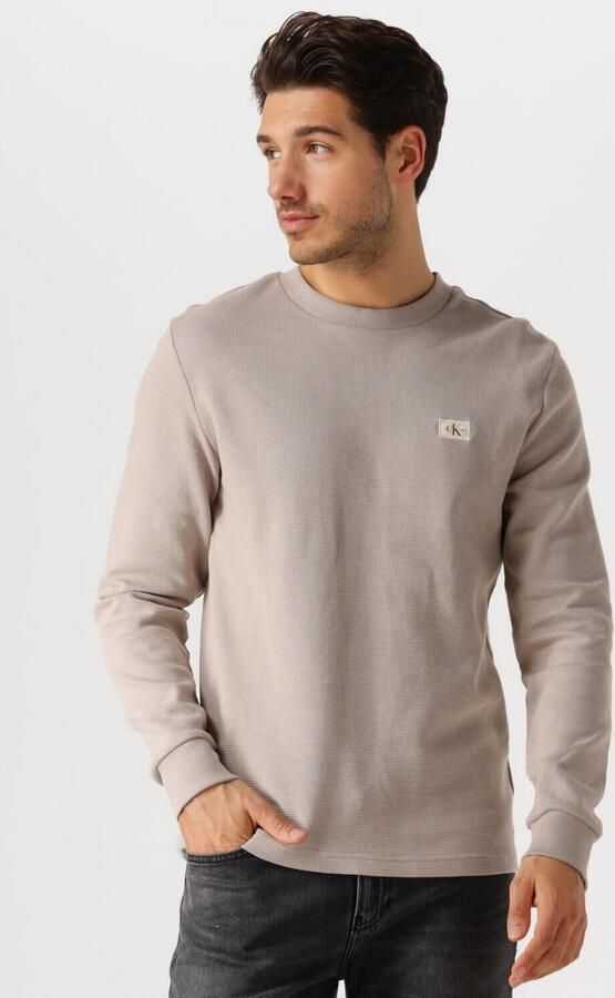 CALVIN KLEIN Heren Truien & Vesten Woven Label Waffle Ls Tee Zand - Foto 4