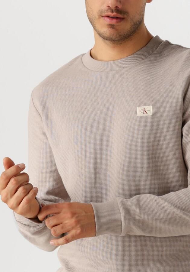 CALVIN KLEIN Heren Truien & Vesten Woven Label Waffle Ls Tee Zand