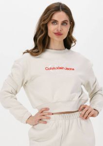 Calvin Klein Creme Sweater Two Tone Monogram Crop Crew Neck