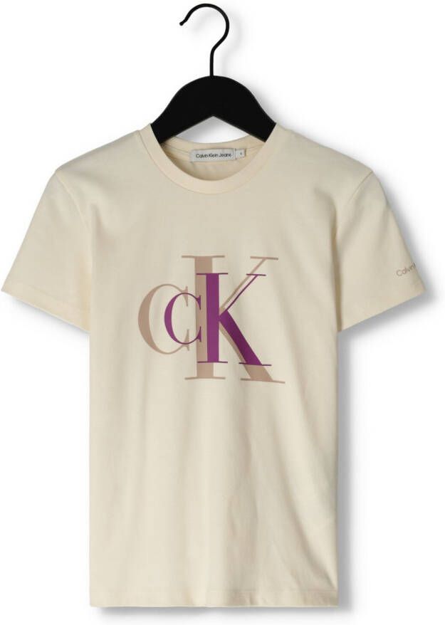 CALVIN KLEIN Meisjes Tops & T-shirts Colour Block Monogram T-shirt Gebroken Wit
