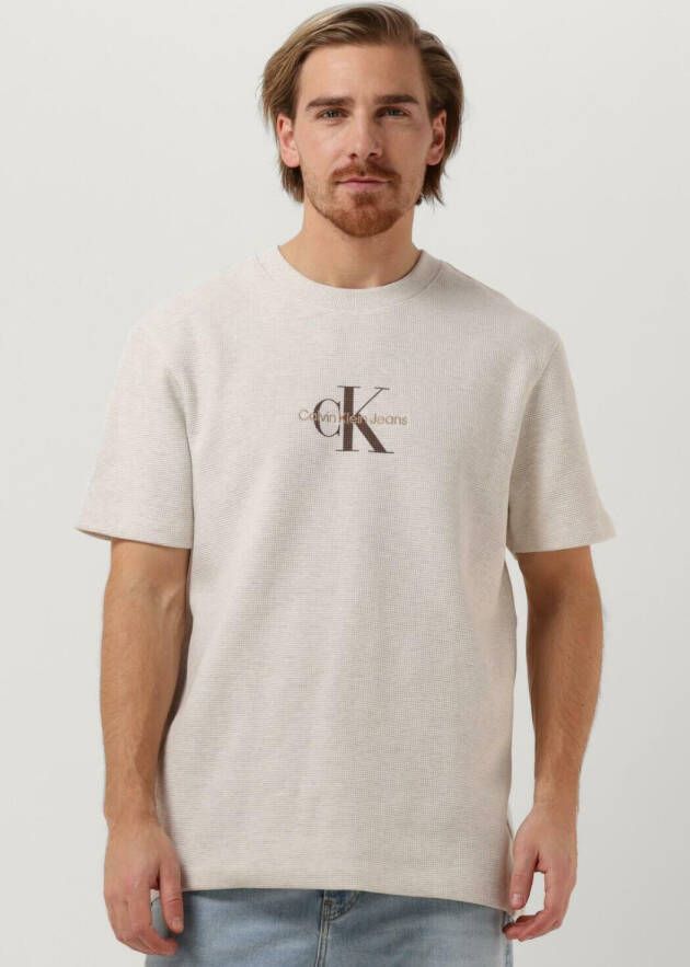 Calvin Klein Heren Polos T-shirts Archival Monologo Waffle Tee Beige Heren