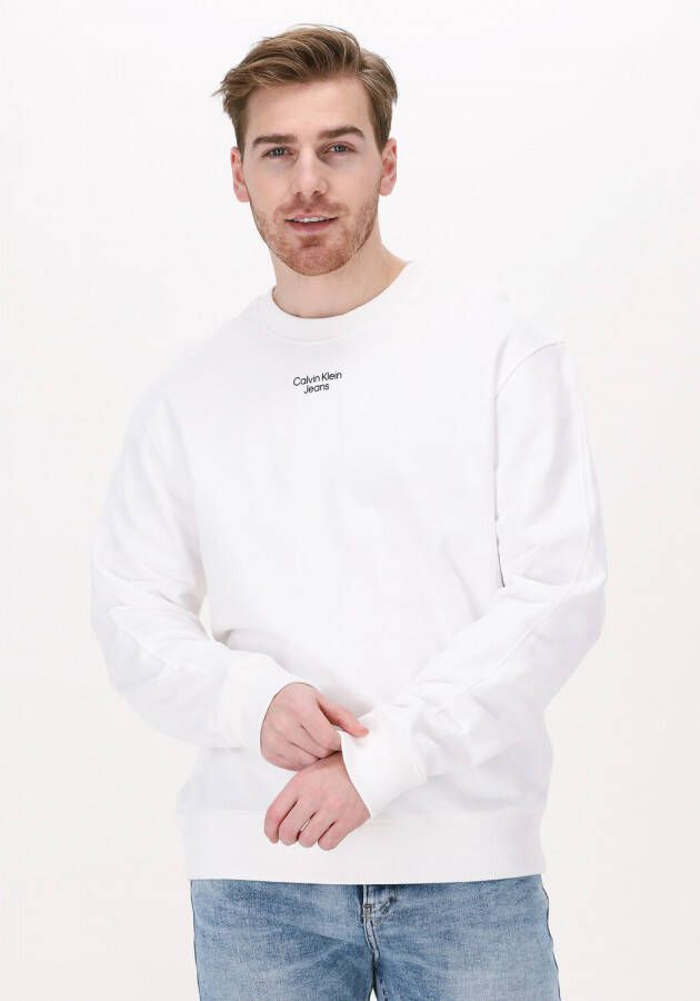 Calvin Klein Witte Crewneck Sweatshirt met Lange Mouwen en Print Logo White Heren