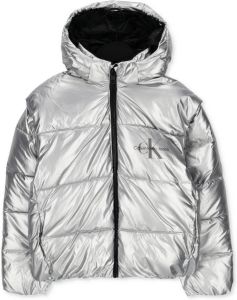 Calvin Klein Zilveren Gewatteerde Jas 2 In 1 Metallic Puffer Jacket