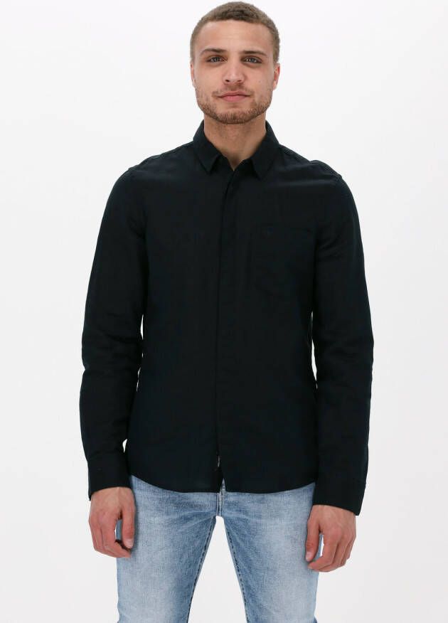 Calvin Klein Zwarte Casual Overhemd Cotton Linen Chest Pocket Shirt