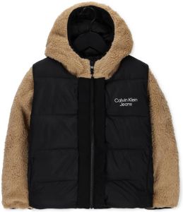 Calvin Klein Zwarte Gewatteerde Jas 2 In 1 Hybrid Teddy Jacket