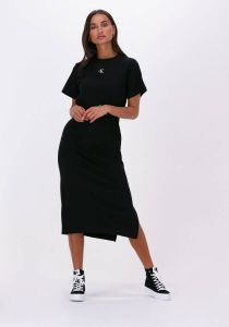 Calvin Klein Zwarte Midi Jurk Ck Rib Long T-shirt Dress