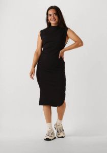 Calvin Klein Zwarte Midi Jurk Tab Rib Mock Neck Long Dress