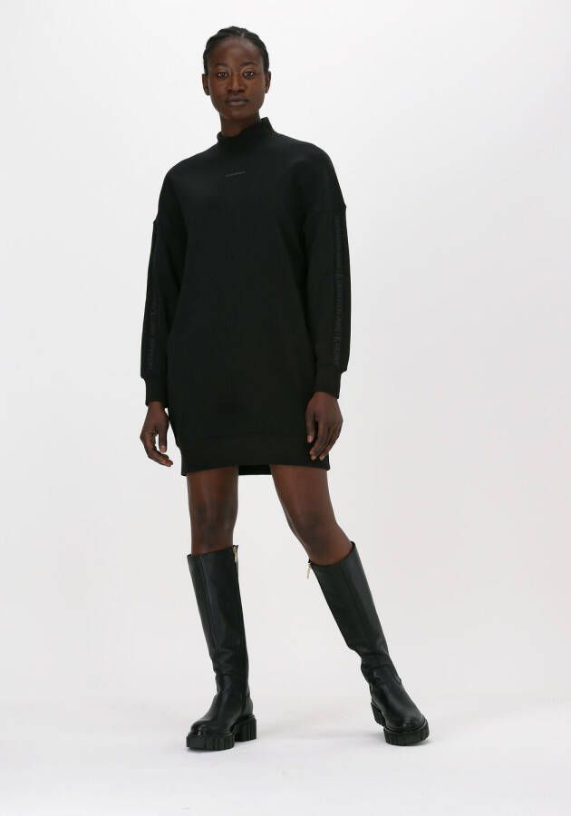 Zwarte Calvin Klein Mini Jurk Logo Trim Mock Neck Dress