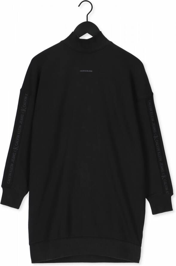 Calvin Klein Zwarte Mini Jurk Logo Trim Mock Neck Dress