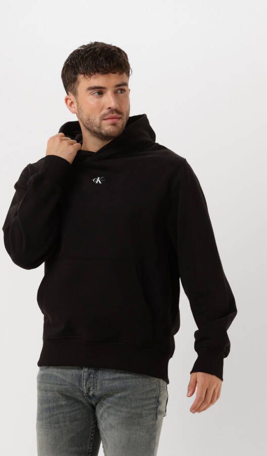 Calvin Klein Zwarte katoenen trui met capuchon en logoprint Zwart