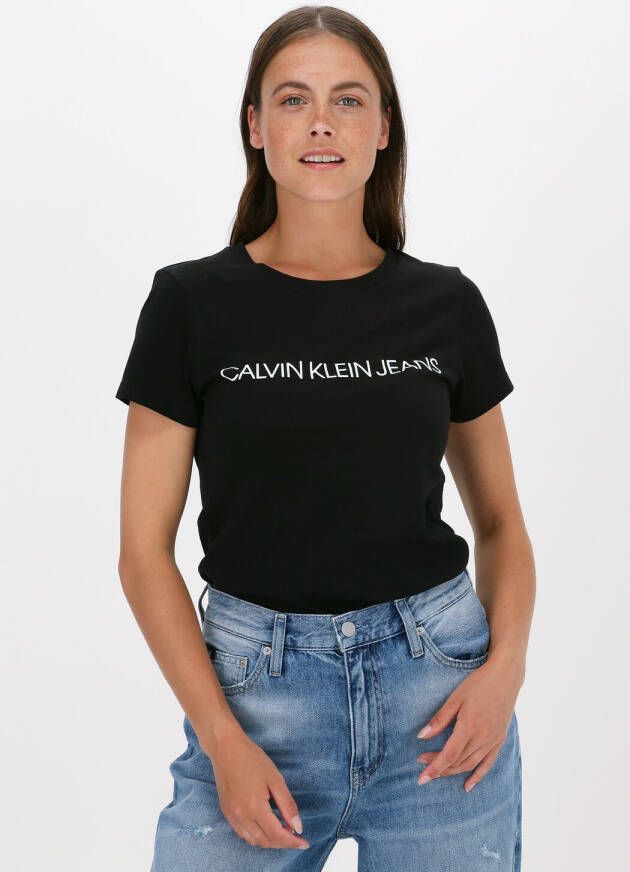 Calvin Klein Zwarte T-shirt Core Instit Logo Slim Fit Tee