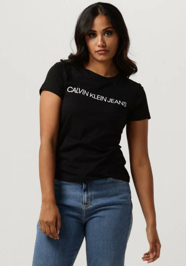 CALVIN KLEIN Dames Tops & T-shirts Core Instit Logo Slim Fit Tee Zwart