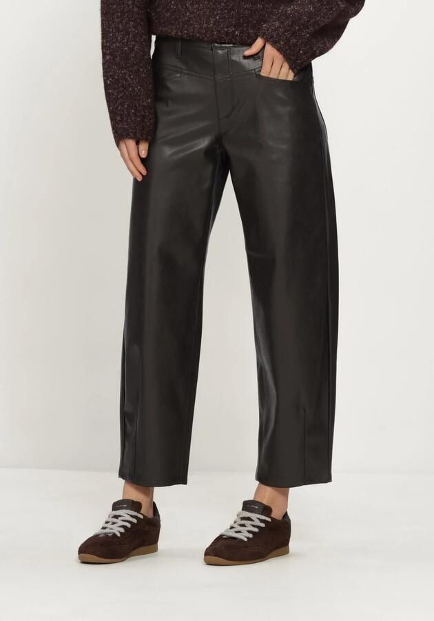 CAMBIO straight fit kunstleren broek met riemlussen model 'ELIN'