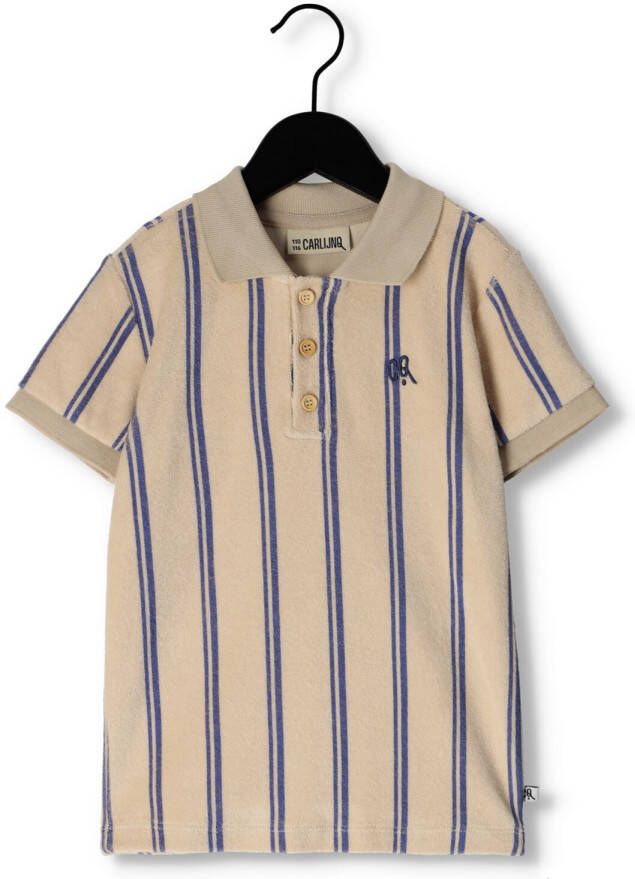 CARLIJNQ Jongens Polo's & T-shirts Stripes Blue Polo T-shirt Wt Embroidery Beige