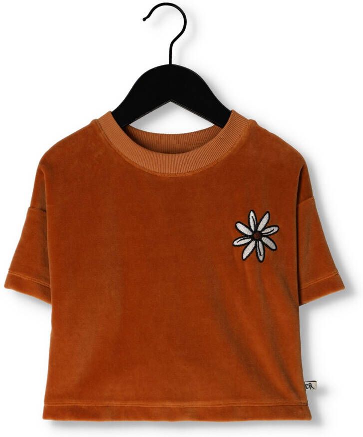 CARLIJNQ Meisjes Tops & T-shirts Flower Cropped Crewneck T-shirt Wt Embroidery Cognac