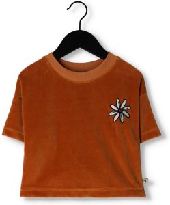Carlijnq Cognac T-shirt Flower Cropped Crewneck T-shirt Wt Embroidery