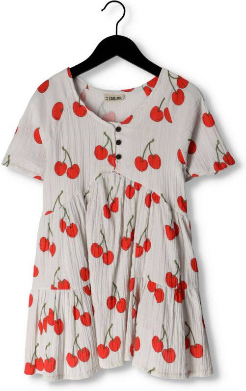 CARLIJNQ Meisjes Jurken Cherry Dress With 3 Buttons Gebroken Wit