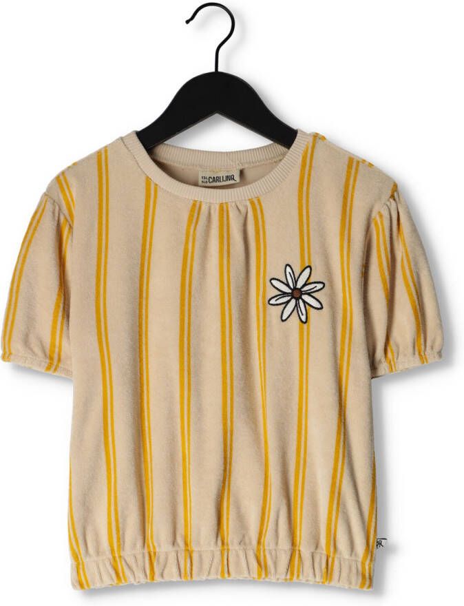 CARLIJNQ Meisjes Tops & T-shirts Stripes Yellow Puffed Sleeves Shirt Wt Print Oker