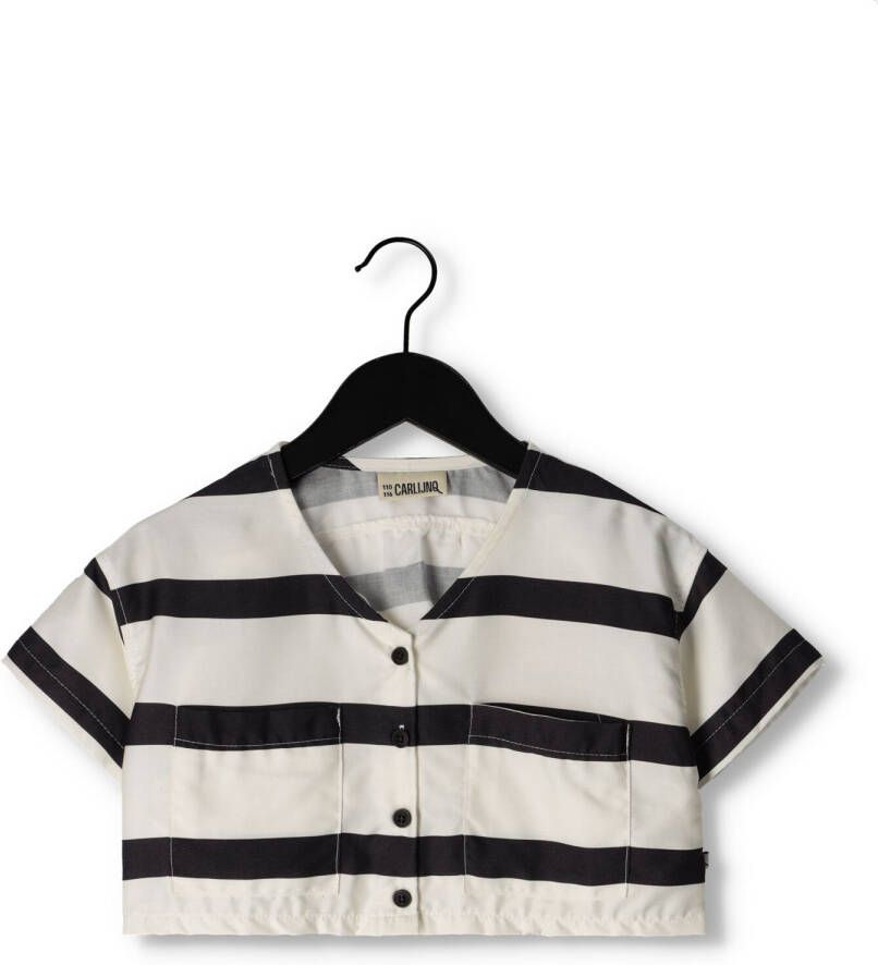 CARLIJNQ Meisjes Tops & T-shirts Stripes Black Cropped Pocket Top Wit