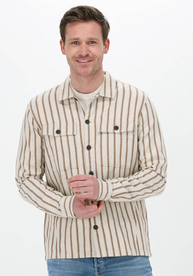 CAST IRON Heren Overhemden Long Sleeve Shirt Cotton- Linen Twill Stripe Beige