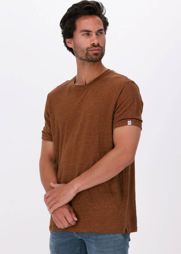 Cast Iron Bruine T-shirt Short Sleeve R-neck Linen Slim Fit
