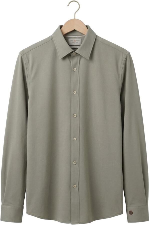 CAST IRON Heren Overhemden Cf Tech Twill Jersey Olijf - Foto 4