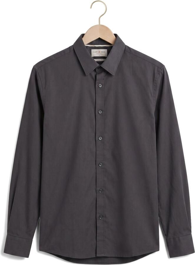 CAST IRON Heren Overhemden Long Sleeve Shirt Tech Fine Jersey Donkergrijs