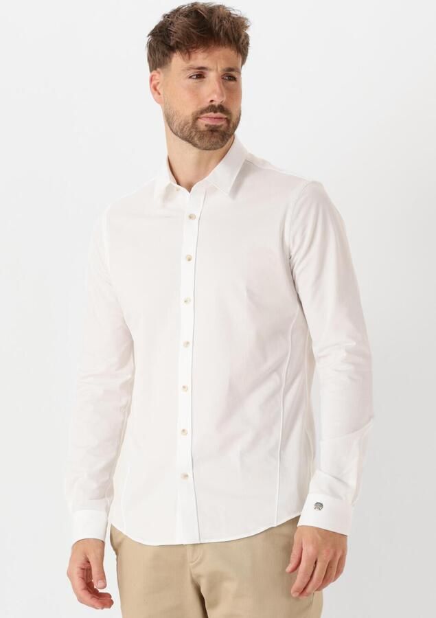 CAST IRON Heren Overhemden Long Sleeve Shirt Twill Jersey 2 Tone Wit - Foto 4