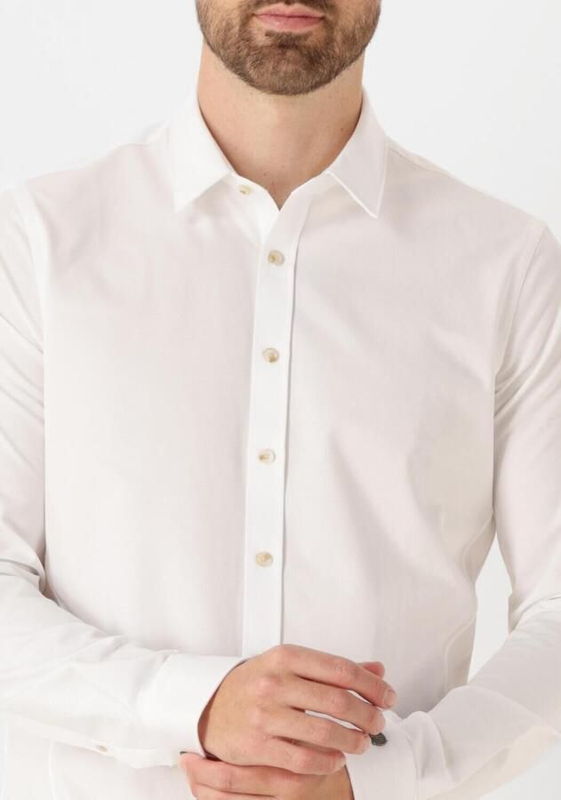 CAST IRON Heren Overhemden Long Sleeve Shirt Twill Jersey 2 Tone Wit