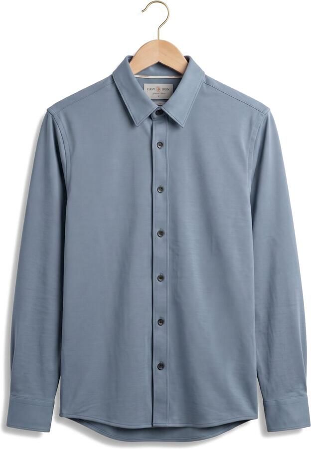CAST IRON Heren Overhemden Long Sleeve Shirt Twill Jersey Blauw - Foto 4