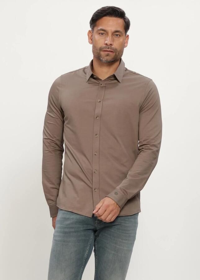 CAST IRON Heren Overhemden Long Sleeve Shirt Twill Jersey Taupe